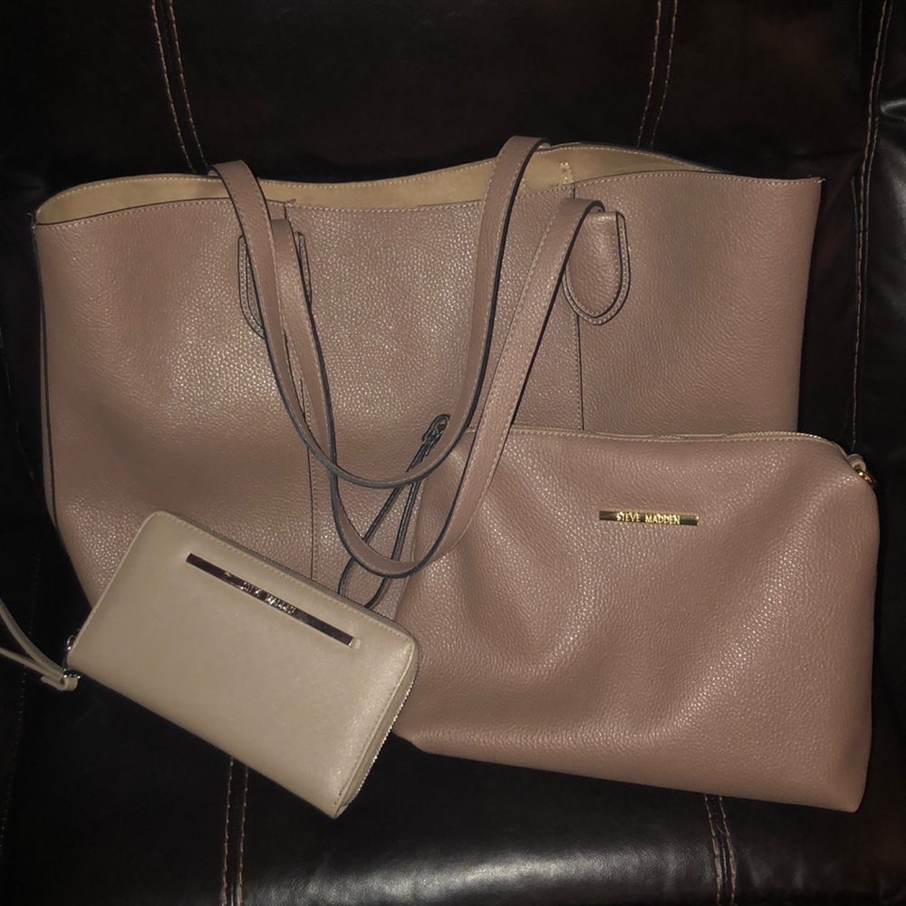 steve madden purse, little bag inside, & wallet